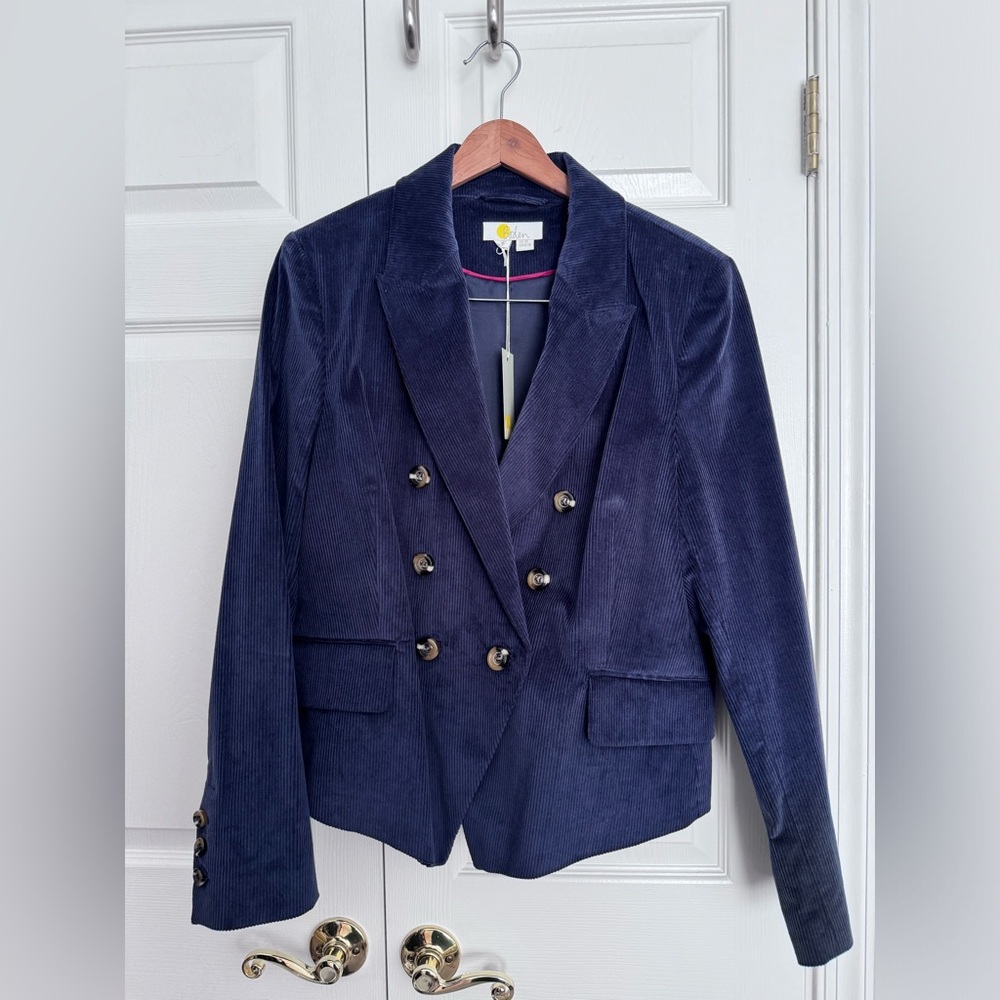 Navy double-breasted corduroy jacket, Boden